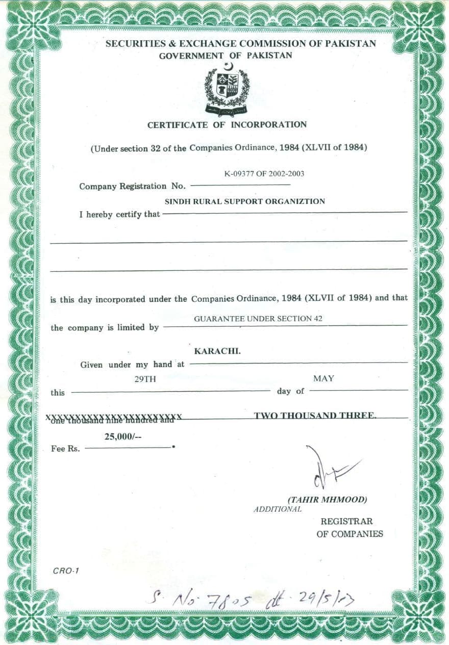 #1 Certificate of Incorporation SRSO